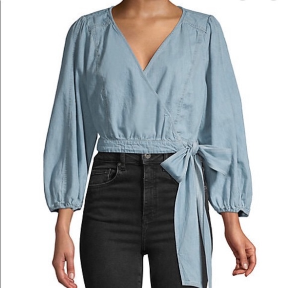 Free People Sophie Denim Wrap Crop Top 